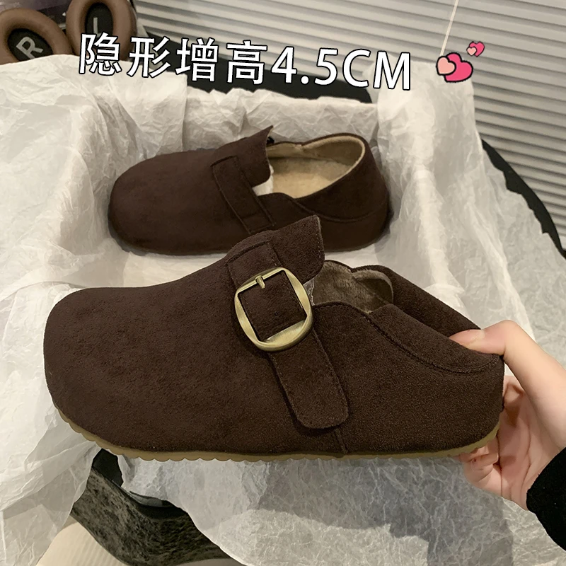 2025秋冬季新款厚底勃肯鞋女两穿加绒全包博肯女鞋子保暖乐福棉鞋
