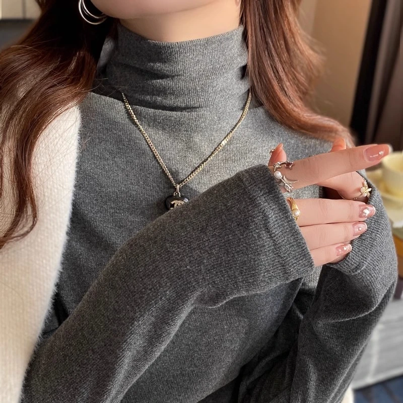 深灰色堆堆高领打底衫女内搭2025新款秋冬高级感修身黑色上衣外穿