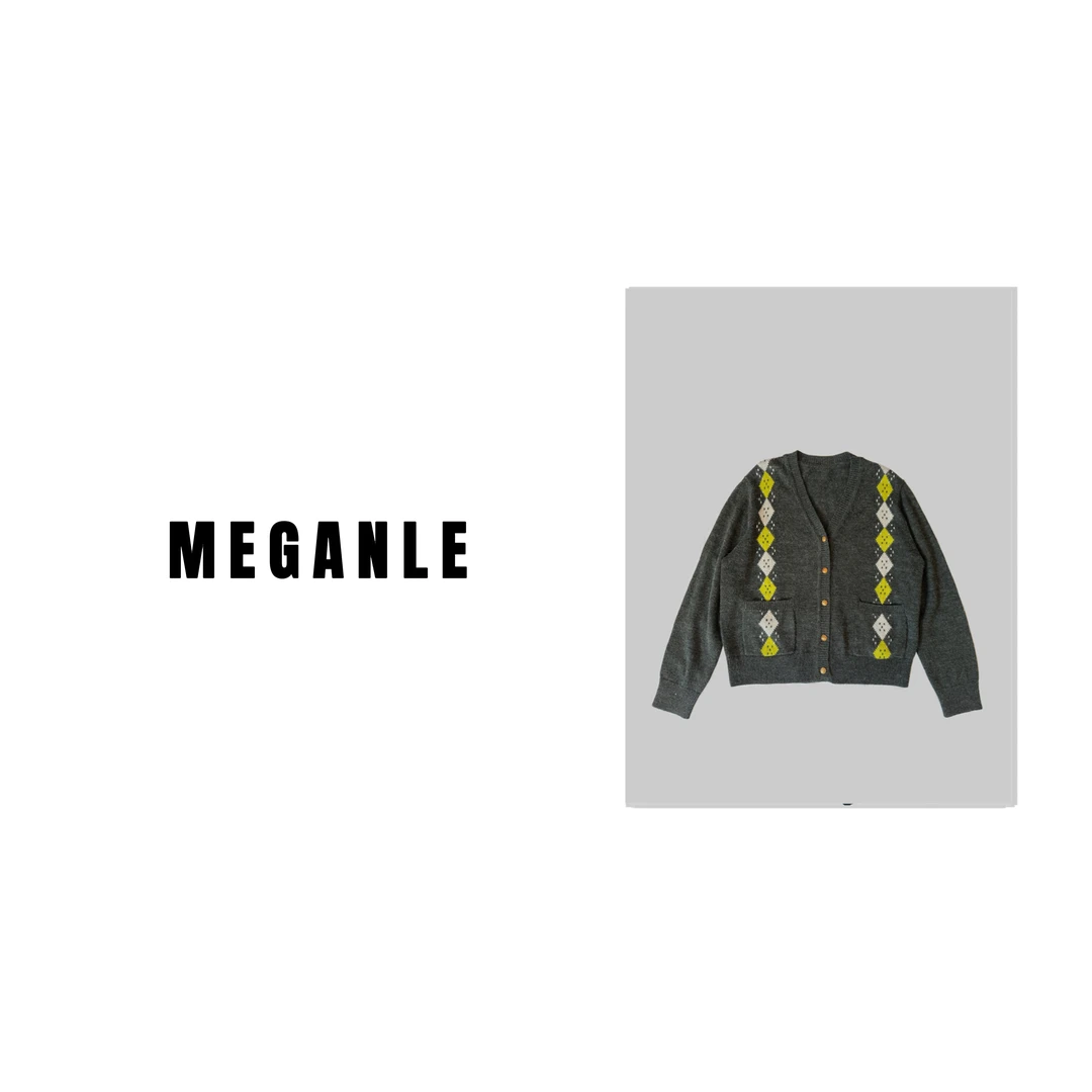 【MEGANLE】复古别致菱格提花针织开衫外套2023182