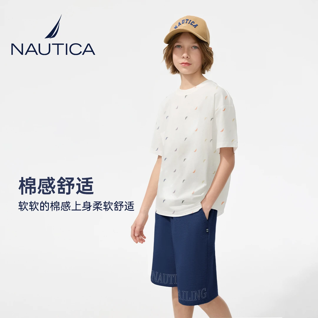 运动休闲套装NAUTICA2025年款衣服大童儿童夏季薄款男童夏装T恤