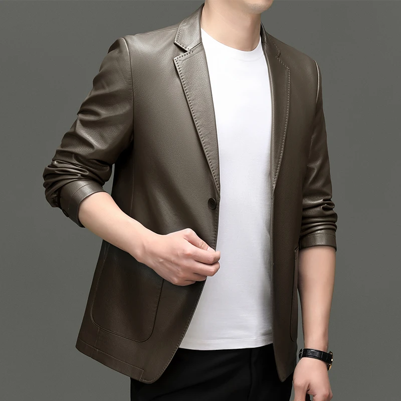 男士韩版2330高档春季真牛皮西装外套韩版商务帅气上衣透气不裂皮