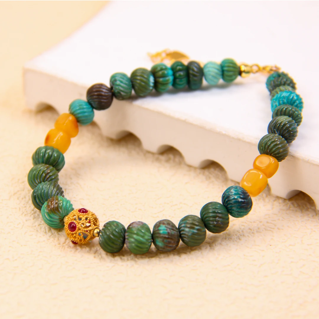 【库存放价】S925银原矿湖北绿松石手链5m-7.5m左右  LX09-124