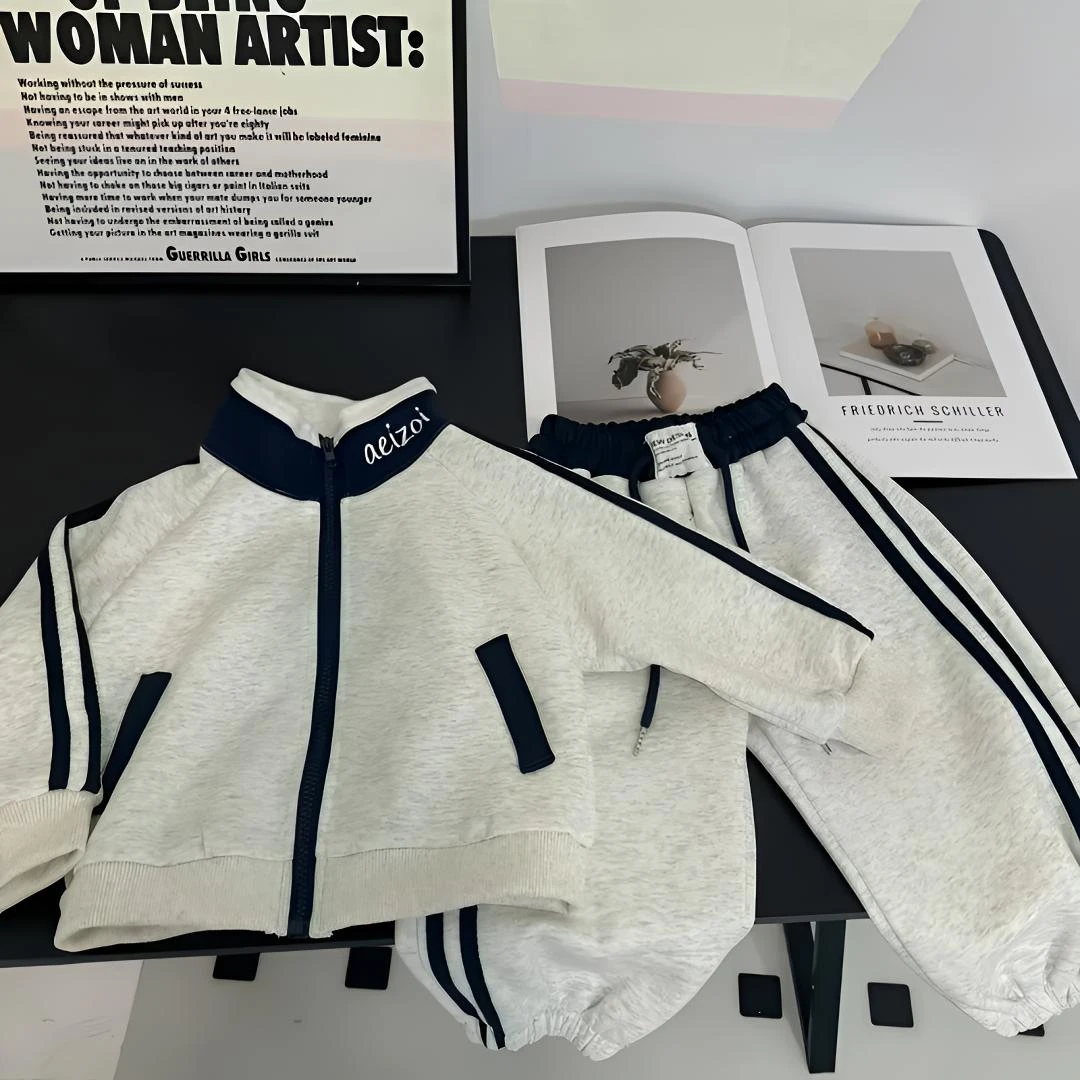 2025秋季新款刺绣休闲卫衣套装男童女童拼色两件套洋气时尚潮童