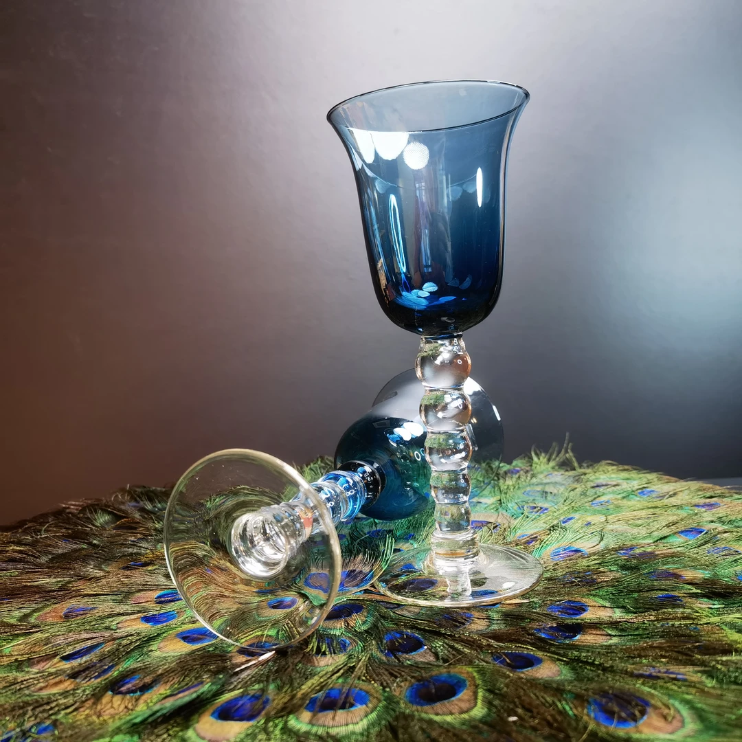 复古欧式家用浮雕高脚杯红白葡萄酒杯创意中古水杯手工蓝色