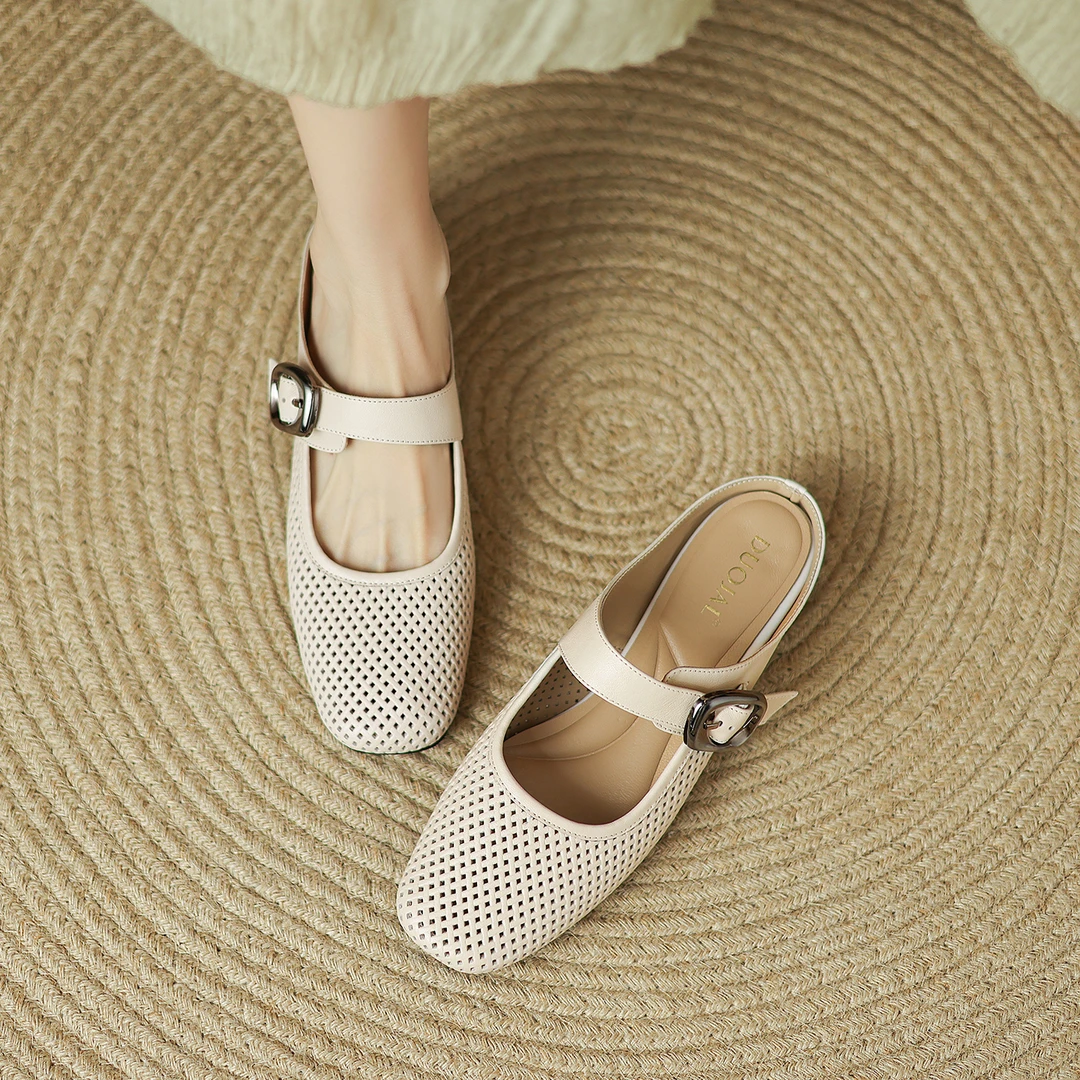 【凉席拖】夏季时装凉鞋玛丽珍法式粗跟凉鞋包头简约中跟镂空软底