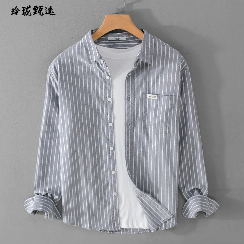 2025夏季男装条纹衬衫休闲简约易搭流行时尚文艺舒适青年衬衣
