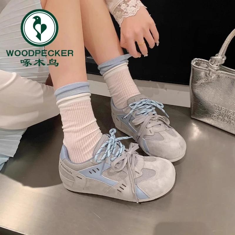 啄木鸟德训鞋女款2025新款爆款软底轻便休闲鞋透气板鞋双鞋带女鞋