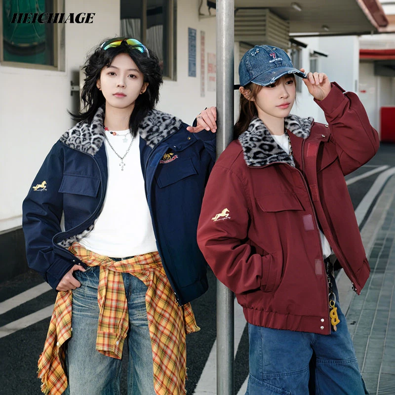 heichiage马年限定款刺绣豹纹立领棉服男女冬季高级感座山雕棉服