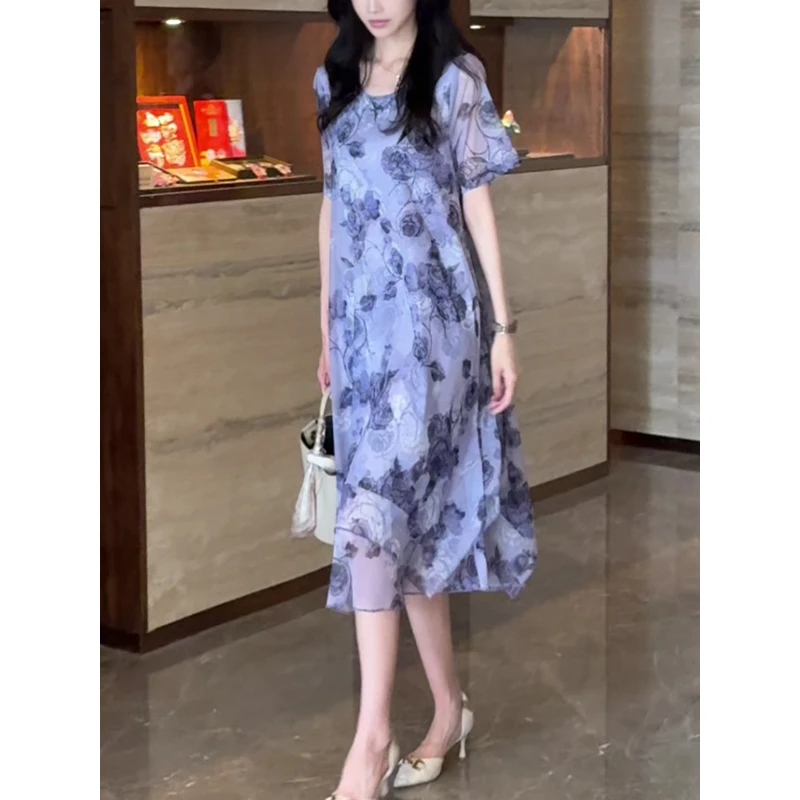 2162#妈妈夏装洋气大码宽松连衣裙夏季气质裙子宽松显瘦舒适透气