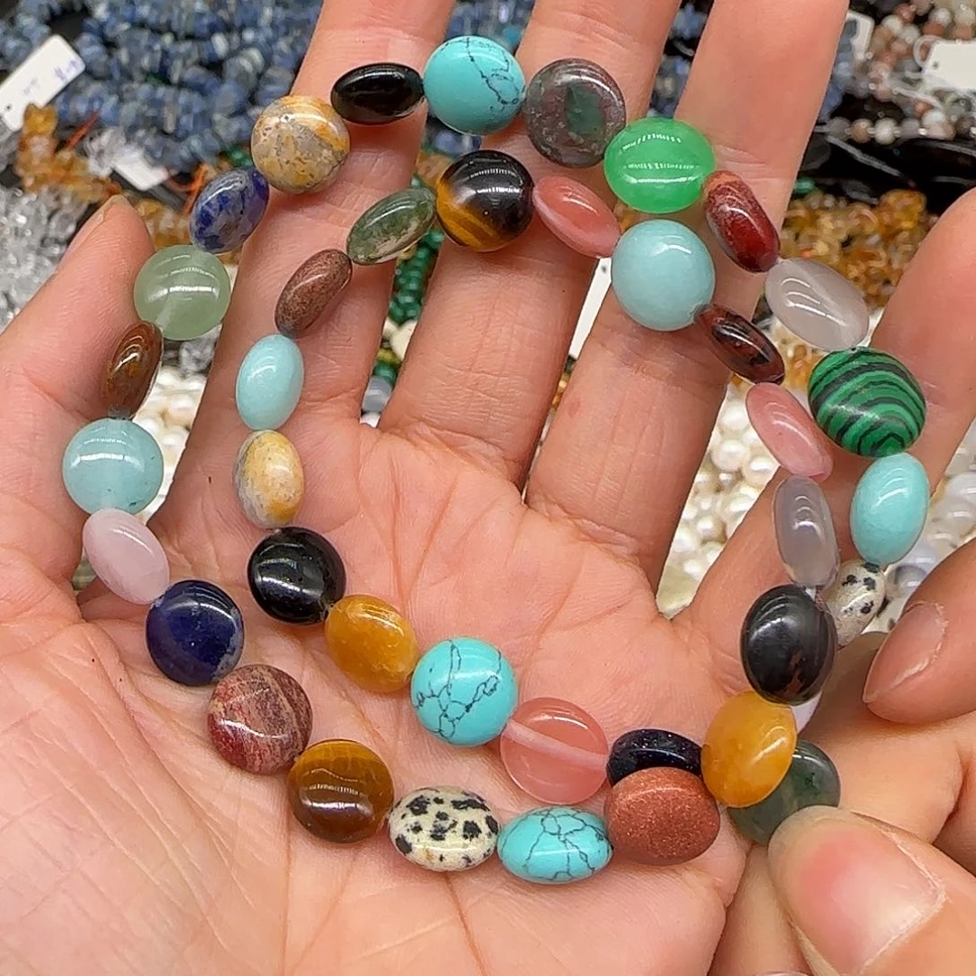 玛瑙/玉髓合金珠宝半成品多宝圆饼10mm一条