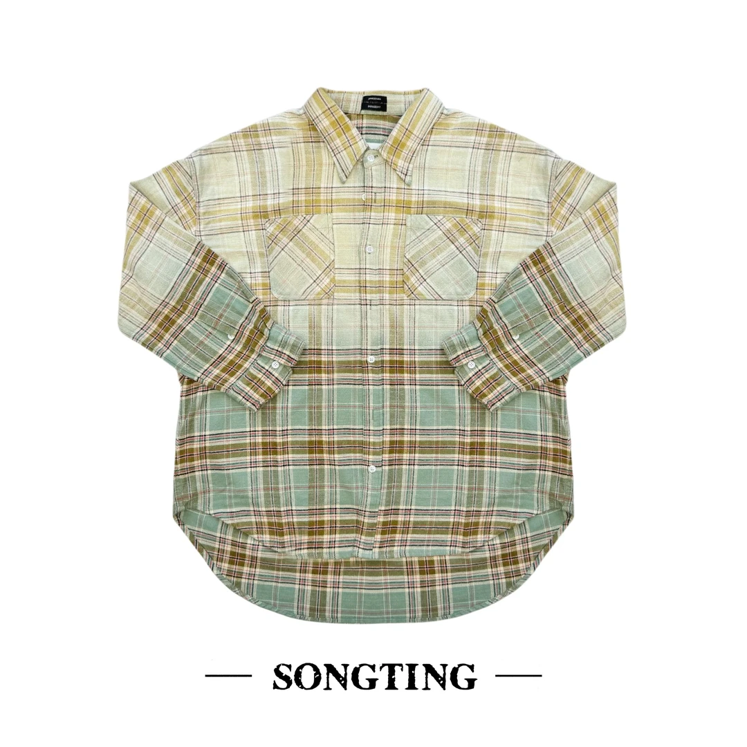 SONG TING｜拼色晕染阔版纯棉格子衬衫