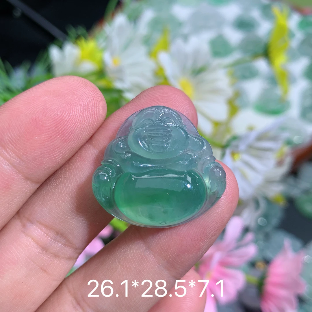 缅甸天然翡翠A货冰种飘绿佛公吊坠路冰透绿色精美雕刻精致礼物玉