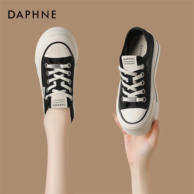达芙妮厚底帆布鞋女2025春季新款增高休闲小白鞋透气松糕爆款板鞋
