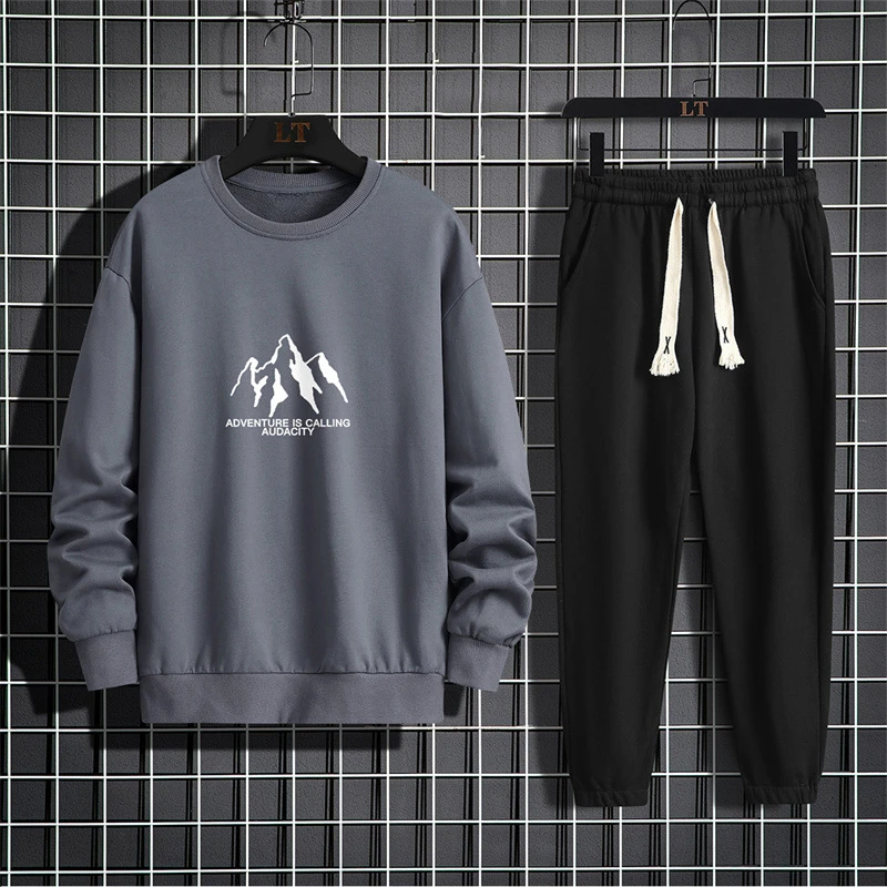 春秋季休闲运动套装男士圆领卫衣长袖束脚裤韩板时尚2023新款男装