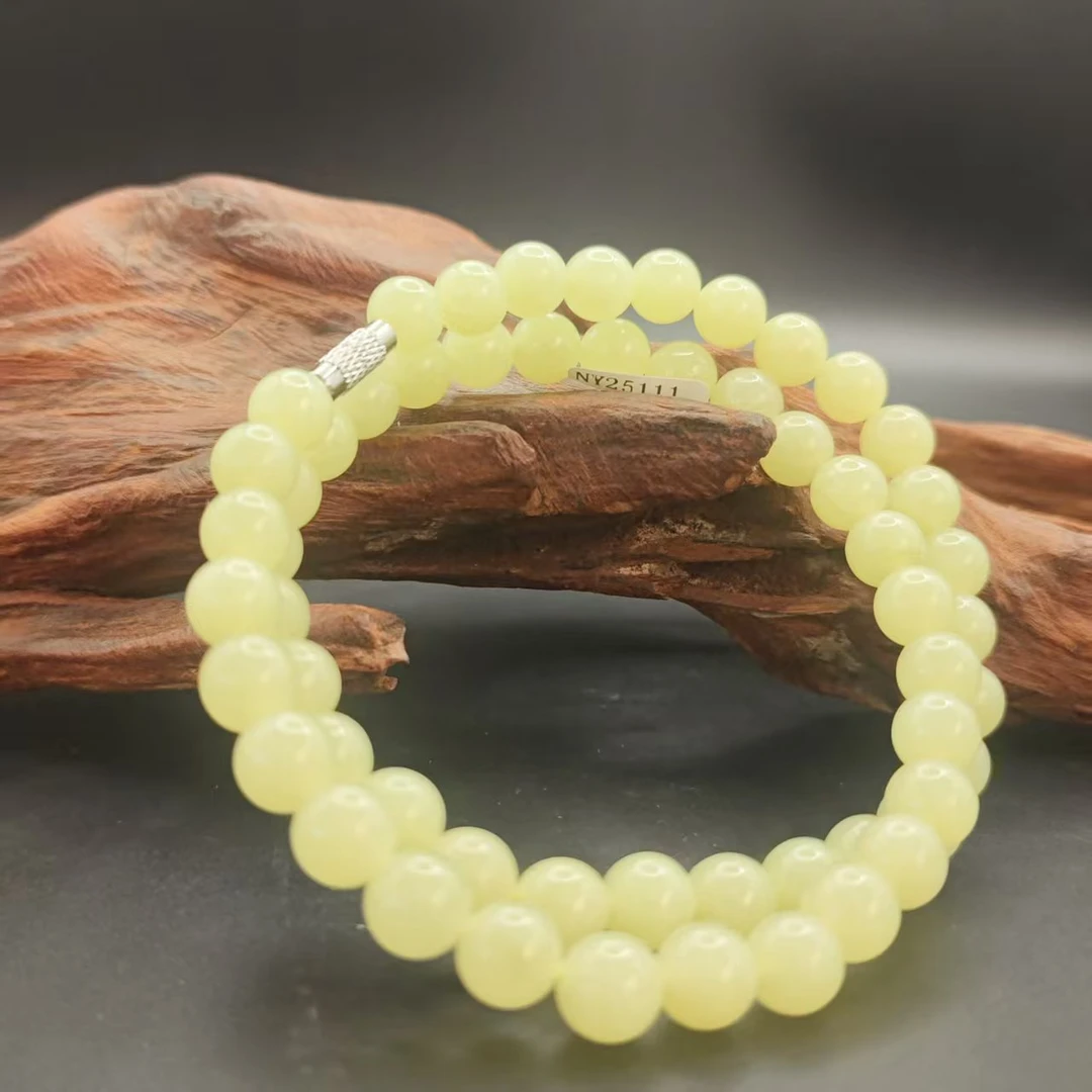 Z和田玉黄口圆珠项链（卡8）0375