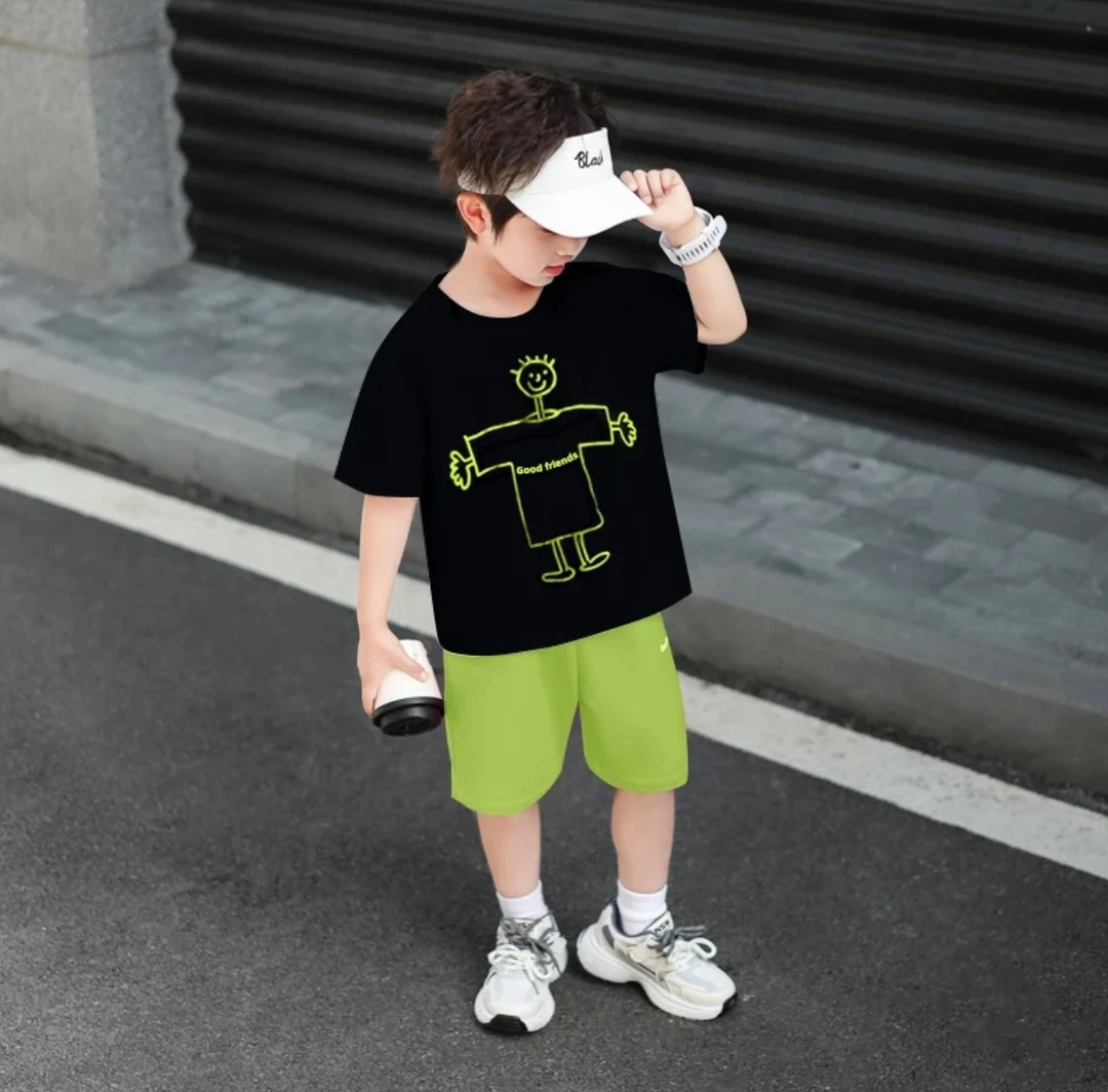 夏季2025新款男童套装清凉薄款短裤中大童韩版洋气儿童T恤两件套