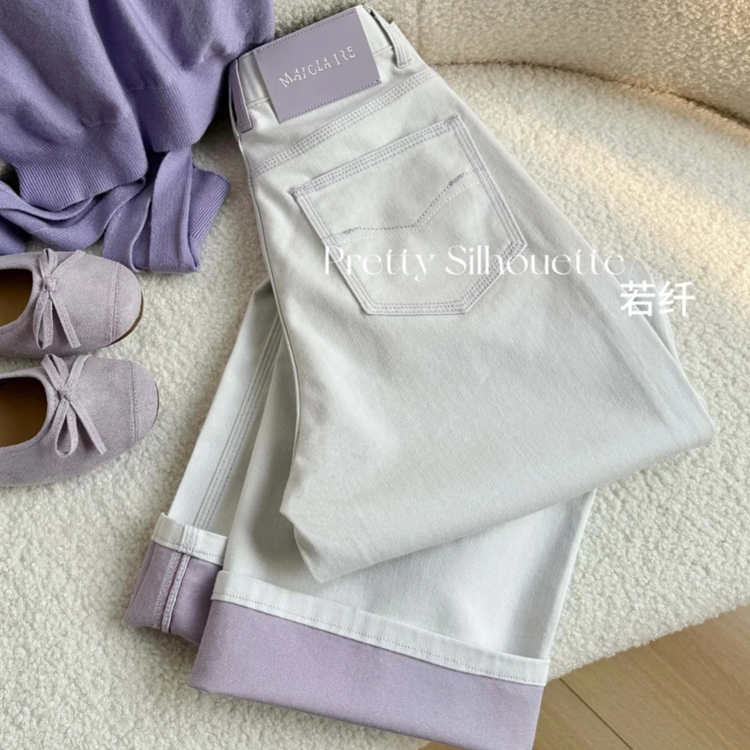 夏季新款烟如紫春夏牛仔裤阔腿牛仔裤直筒裤女裤男款牛仔裤子