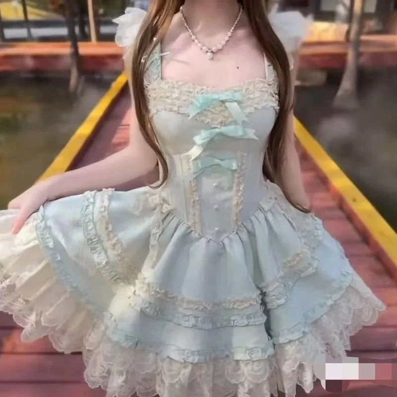 夏季甜美可爱公主风蛋糕蓬蓬裙Lolita吊带短裙连衣裙