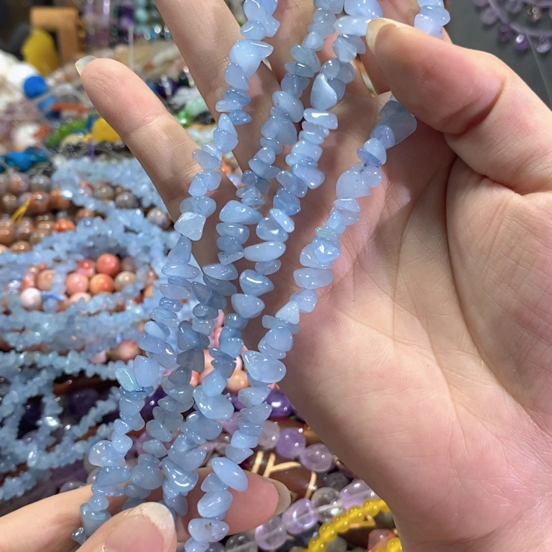 未镶嵌玛瑙/玉髓珠宝半成品项链蓝碎碎一条