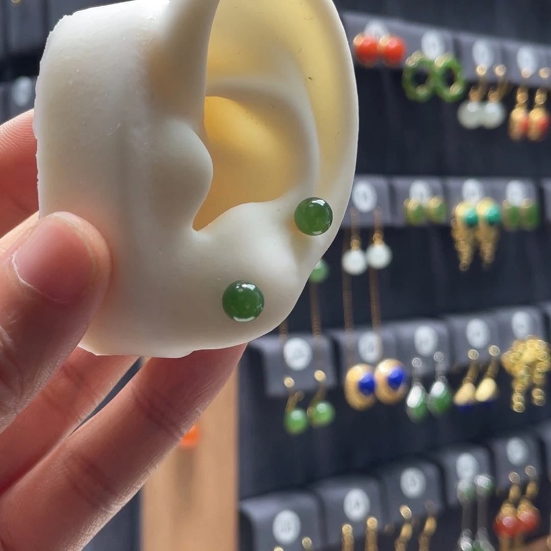 和田玉银S925镶嵌耳饰02号碧玉卡6