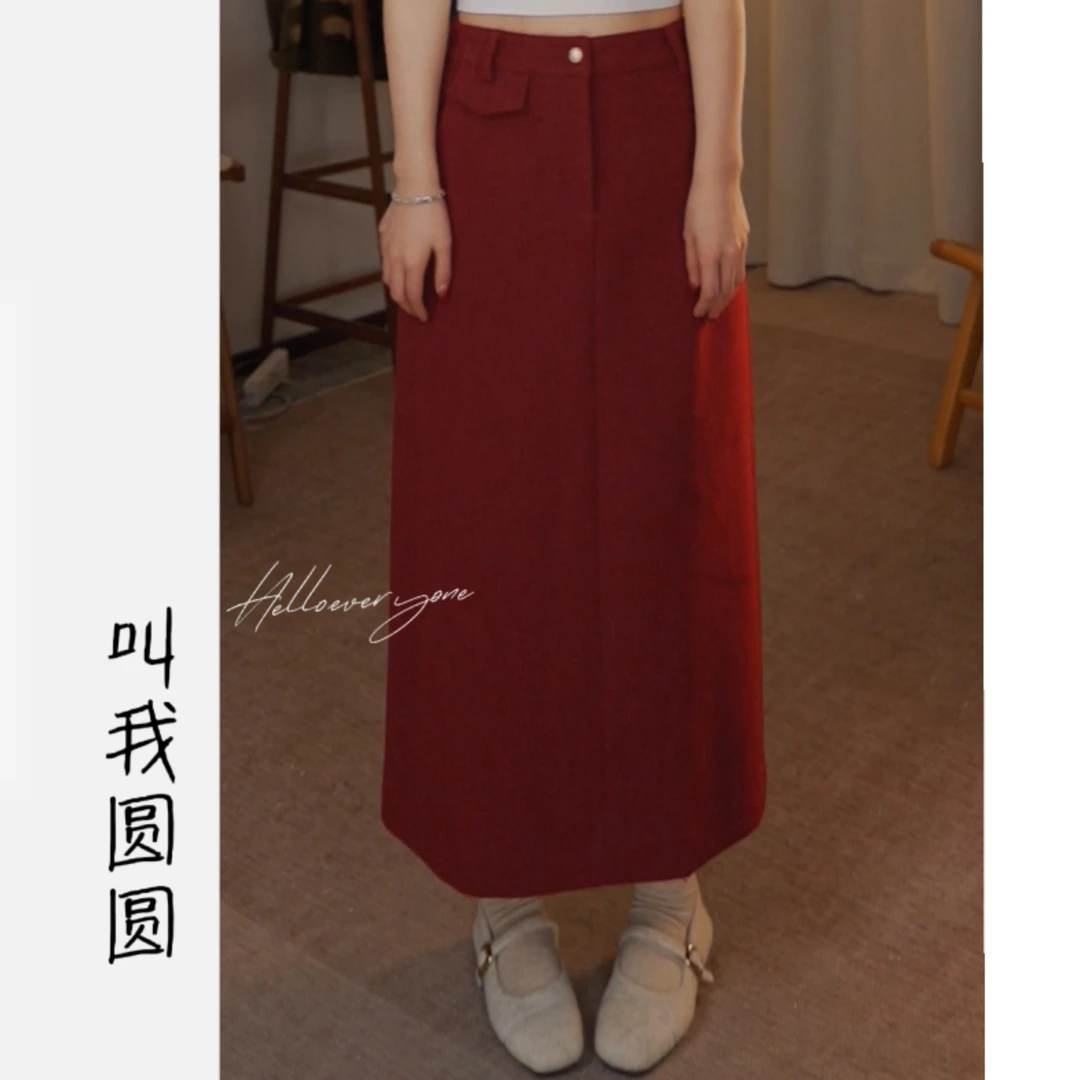 圆圆【红玫瑰】显瘦气质直筒时尚百搭中长A字版半身裙 YY 10057