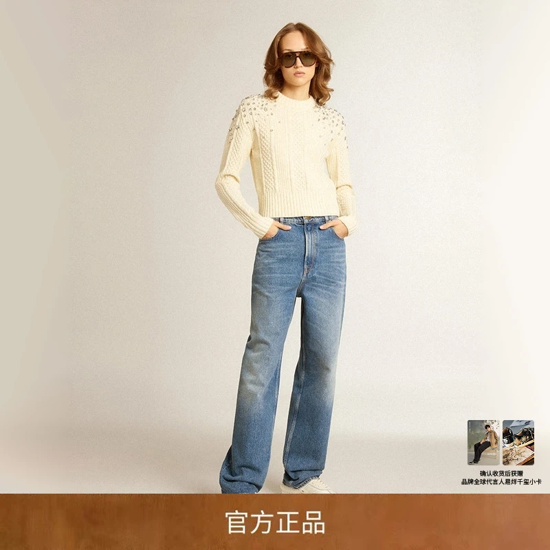 【明星同款】GoldenGoose女水洗时尚直筒宽腿牛仔裤GGDB
