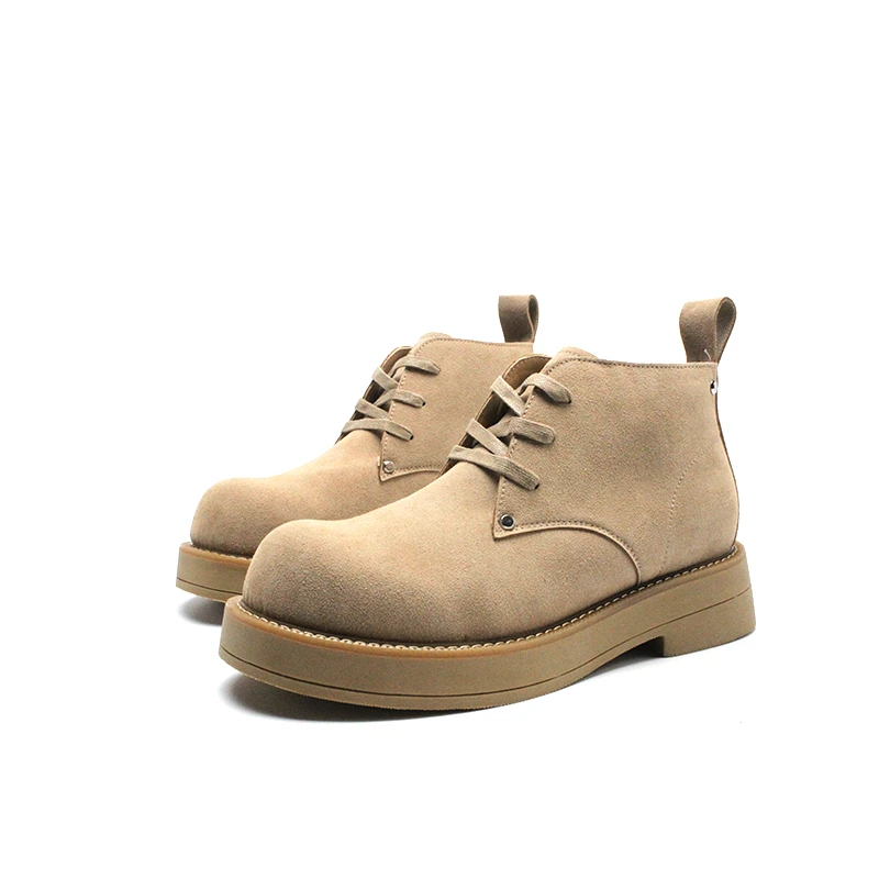秋季真皮高帮马丁靴日系复古厚底防滑增高男士大黄靴德比短靴子