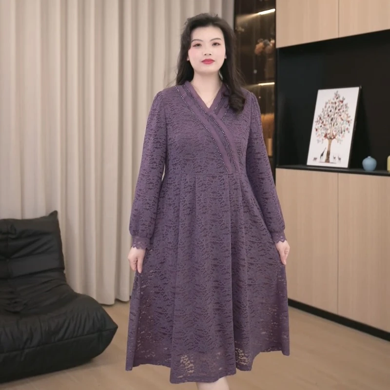 【现现款】胖莹莹气质显瘦时尚优雅宽松中长款连衣裙250265