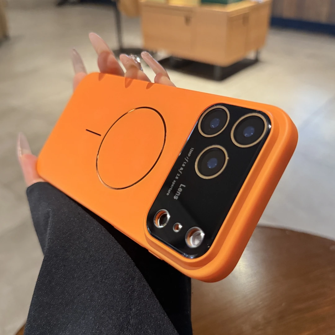 星宇橙色磨砂适用苹果17promax手机壳磁吸秒变大视窗镜头膜全包套