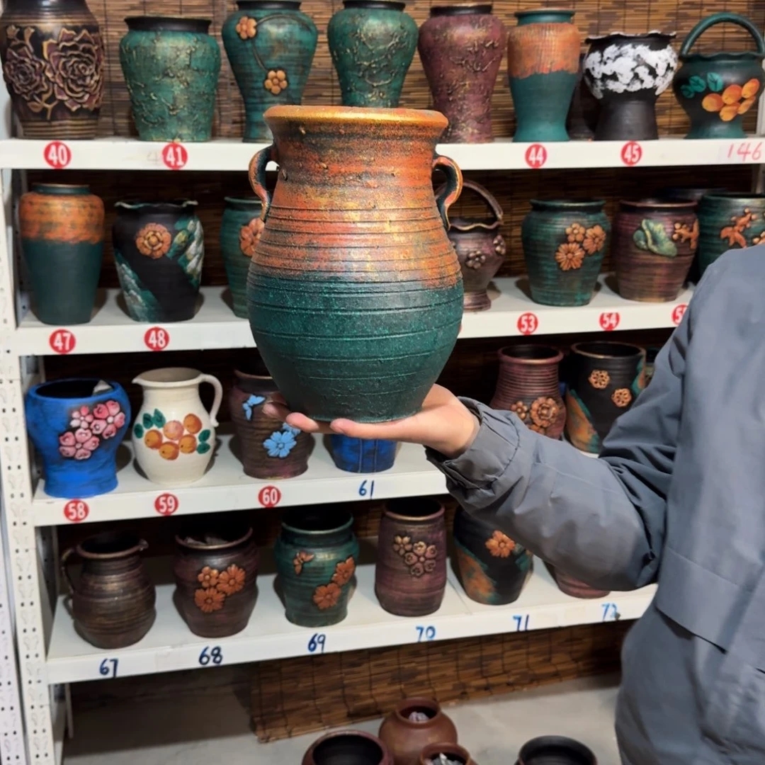 红陶红陶浮雕花盆炸炸炸炸