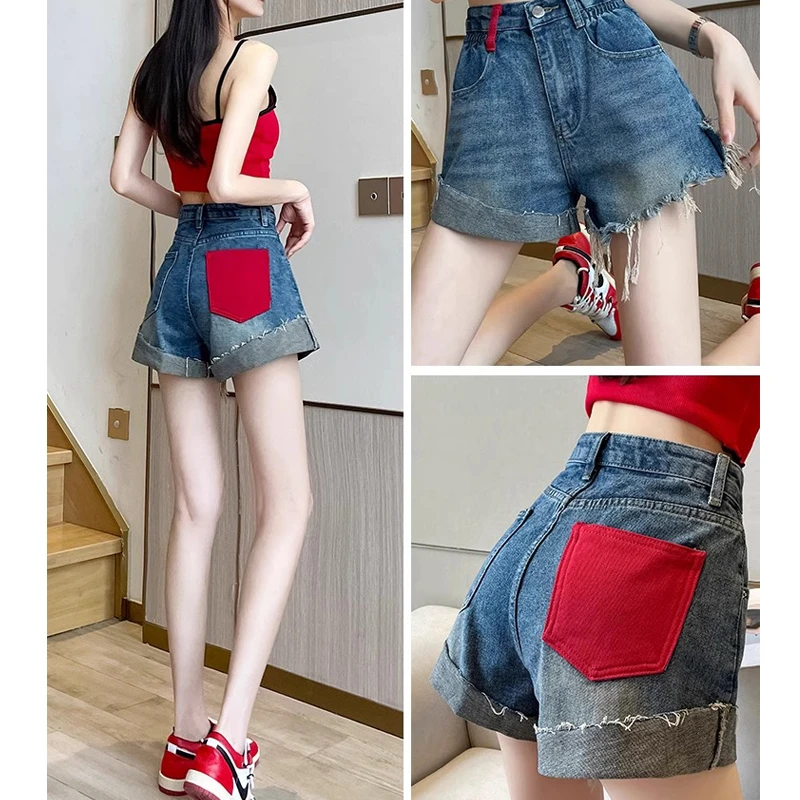 梨型身材a字版牛仔短裤女2025夏季薄款宽松高腰显瘦辣妹阔腿热裤