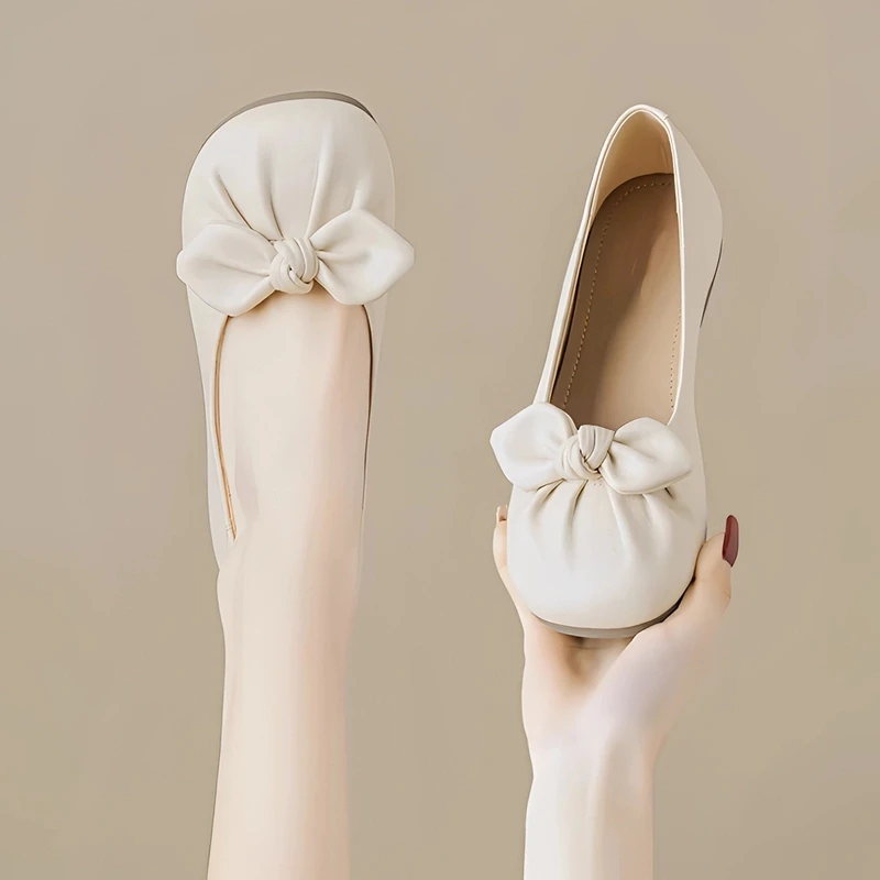 三福平底单鞋女2025夏季新款法式玛丽珍软底鞋浅口舒适温柔蝴蝶结