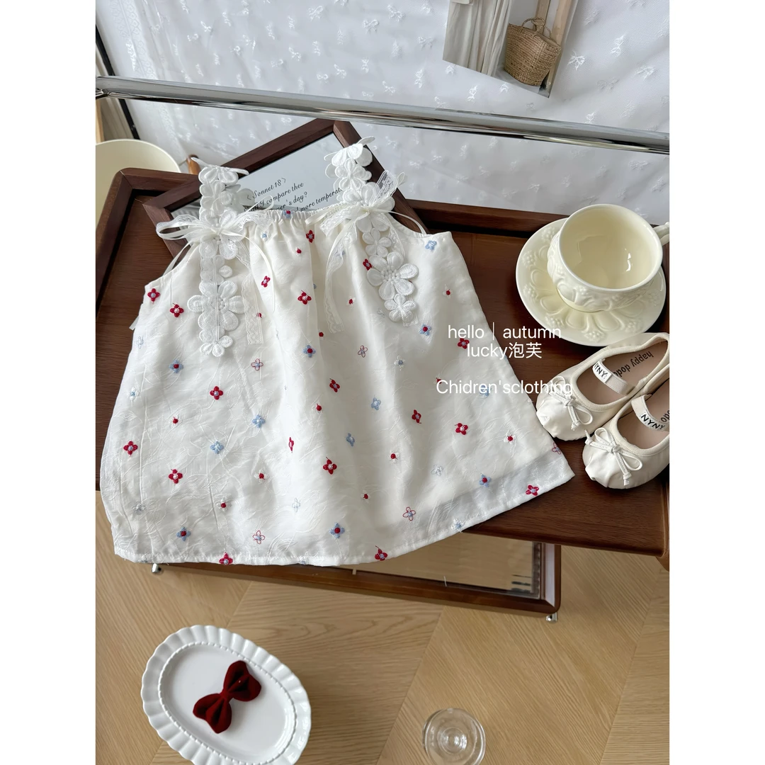 【lucky泡芙】老钱风！女童刺绣连衣裙夏季洋气女宝宝背心裙子潮