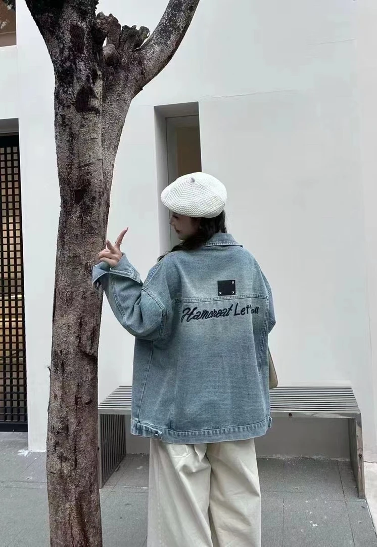 秋季秋款牛仔衣春款三粒扣水洗短外套女刺绣束身朋克风印花