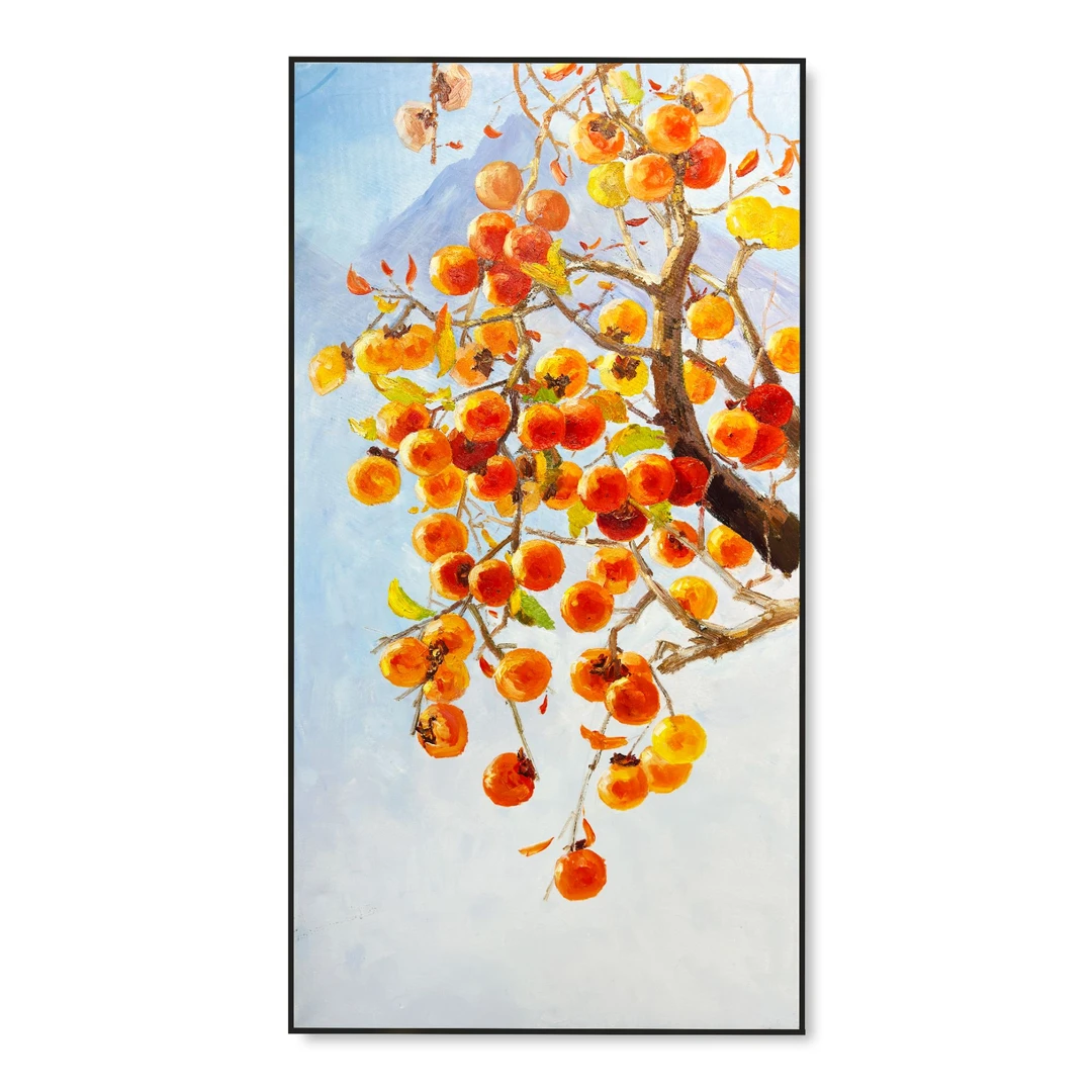 【柿柿如意】玄关走廊纯手绘油画2025客厅餐厅装饰画入户挂画