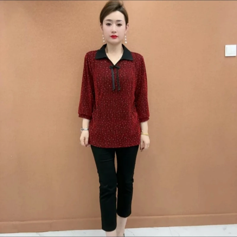 春夏妈妈装显瘦时尚衬衫洋气减龄时髦气质翻领中长款