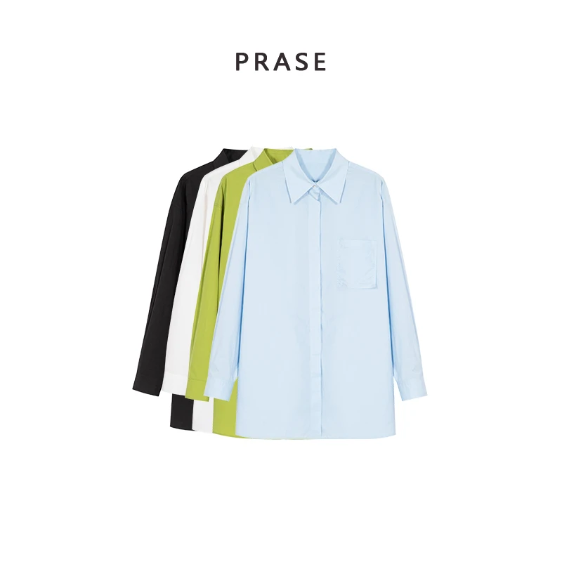 PRASE·噜【蓝冰湖泊】微胖轻奢设计款春时尚暗门襟长袖衬衫PR501S03