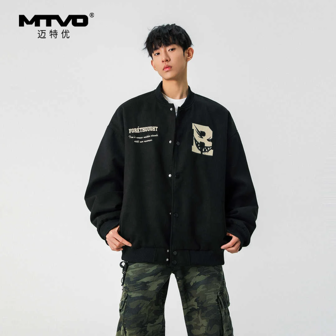 MTVO迈特优2025春季新款美式复古男士字母刺绣棒球服宽松夹克上衣