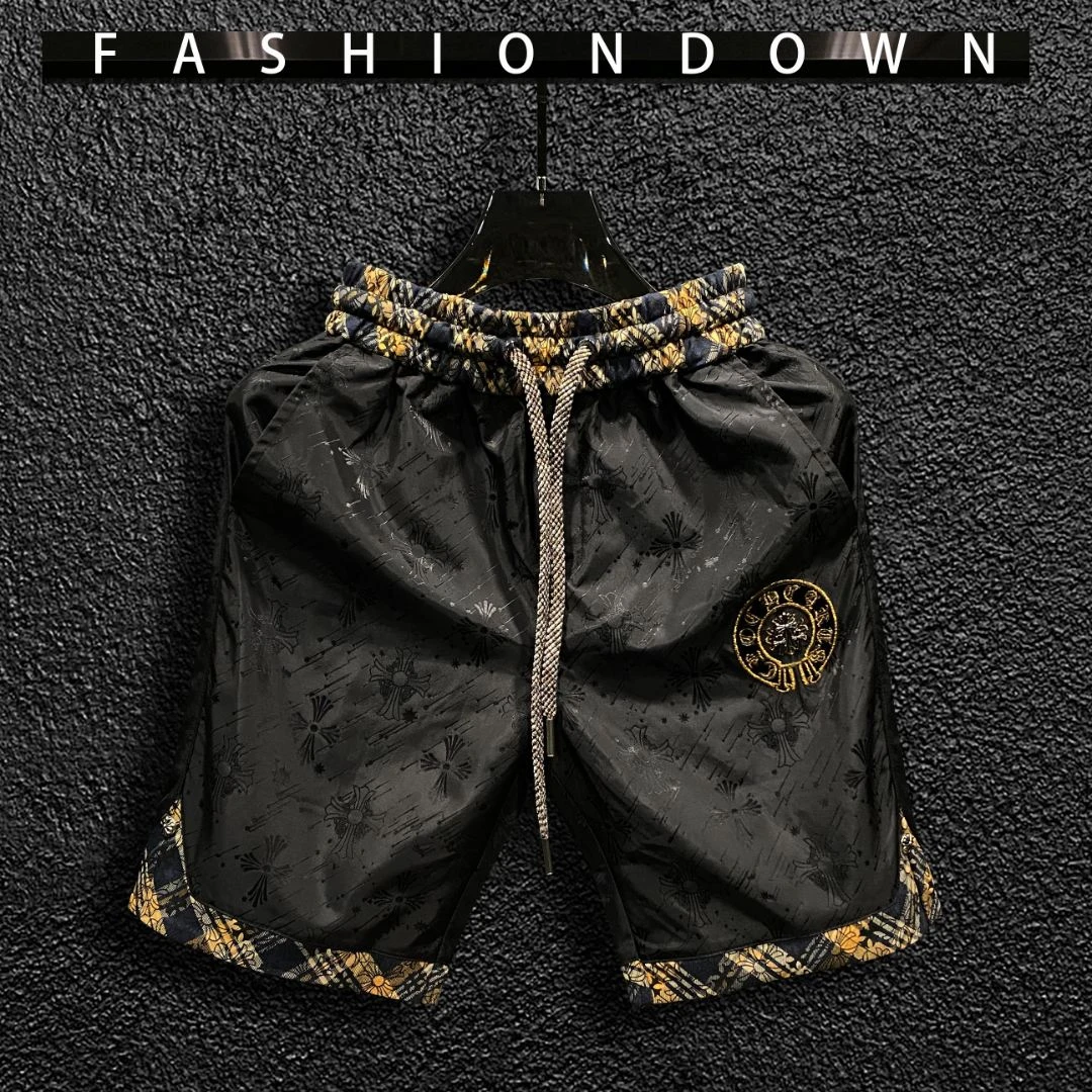 2025年男款夏季新款潮牌轻奢提花刺绣冰感速干高级感痞帅短裤薄款