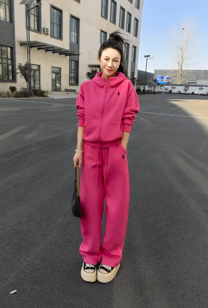 秋款拉链连帽香蕉裤套装纯棉卫衣时尚简约百搭彩色重磅舒适