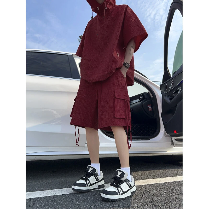 黑色工装短裤男夏季薄款泡泡纱速干运动裤子痞帅高级感休闲五分裤