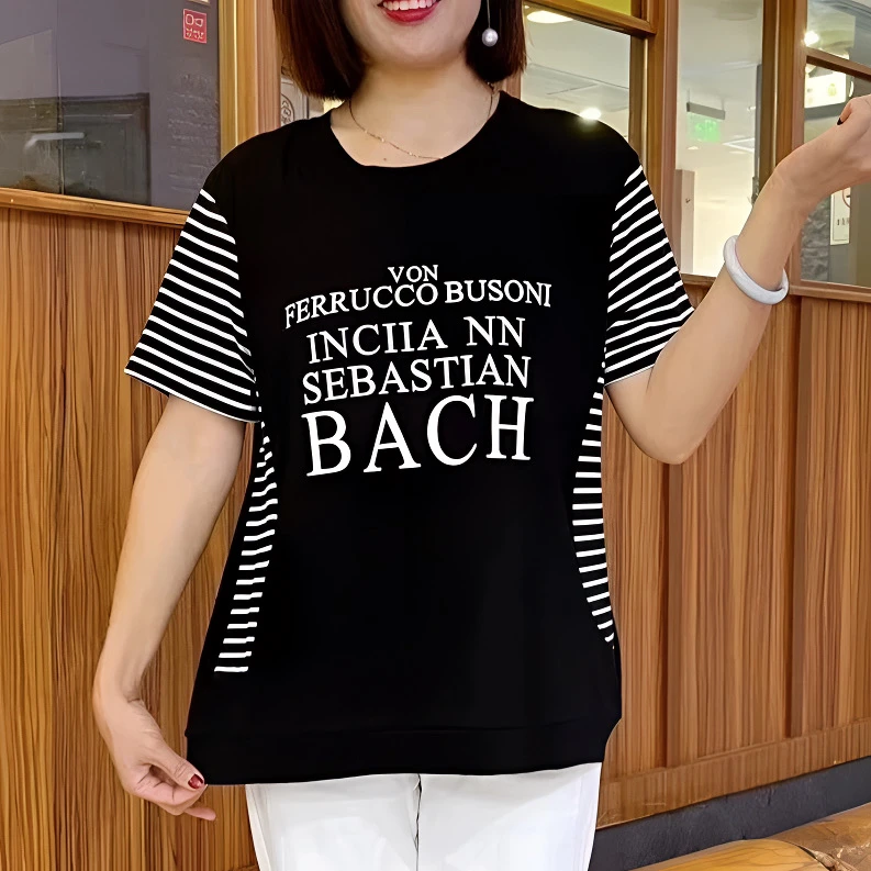 2025夏季新款时尚拼接字母印花减龄宽松百搭休闲大版T恤