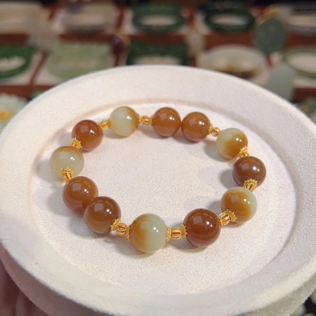 和田玉18K金镶嵌手链