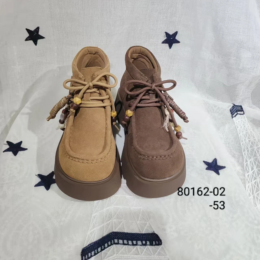 秋冬复古系带厚底马丁靴女短靴百搭圆头纯色系带时尚英伦风