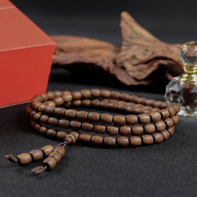 沉香《臻藏限量》红土沉水沉香手串6*7鼓珠长串古香+奇楠精油tz0174