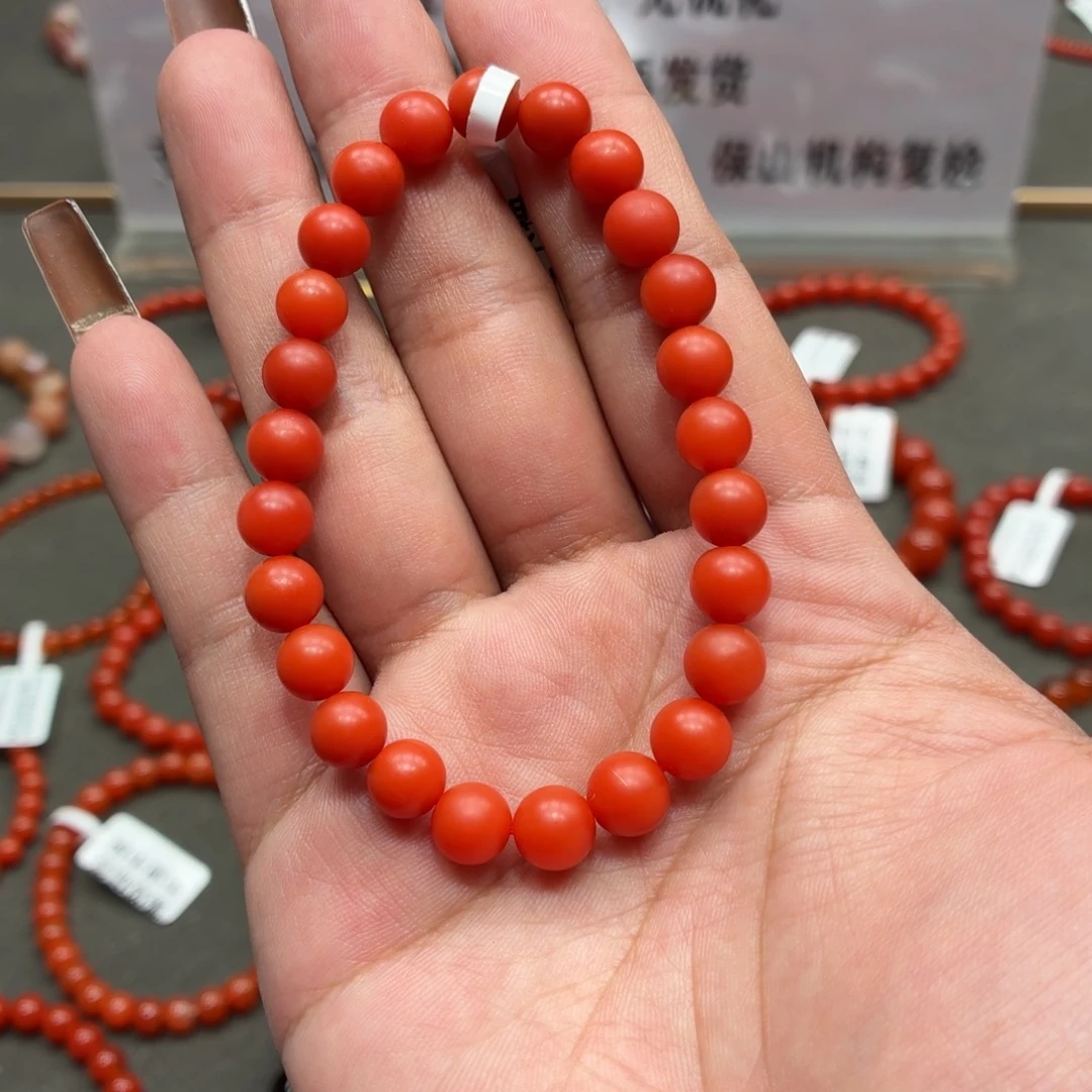 未镶嵌单圈南红玛瑙原矿保山冷水河柿子红手串卡7+