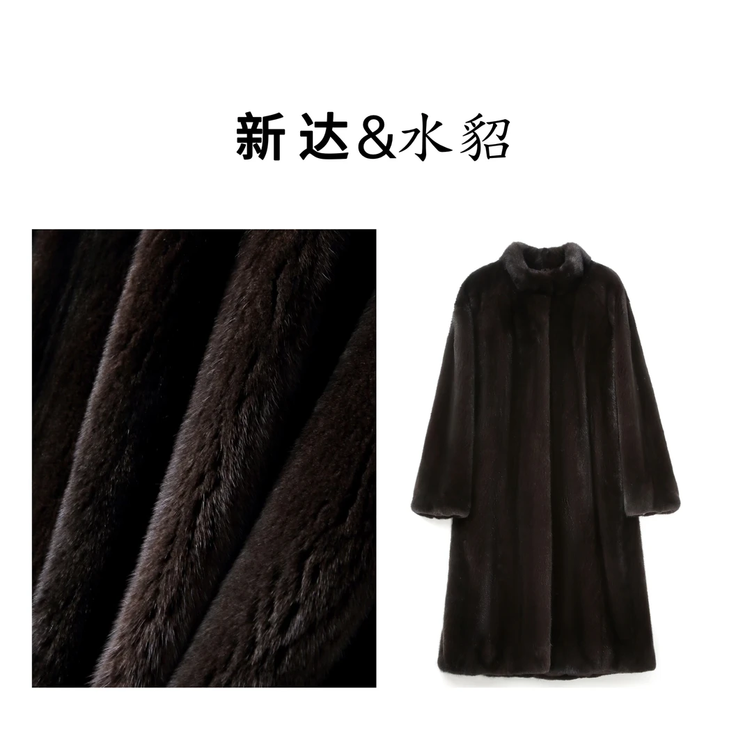 新达×简约风 紫标天鹅绒立领进口水貂长款水貂外套本色整貂皮草