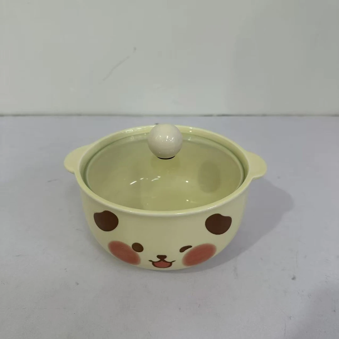 小熊陶瓷泡面碗带盖带手柄高颜值学生宿舍用方便面碗大容量汤碗F2