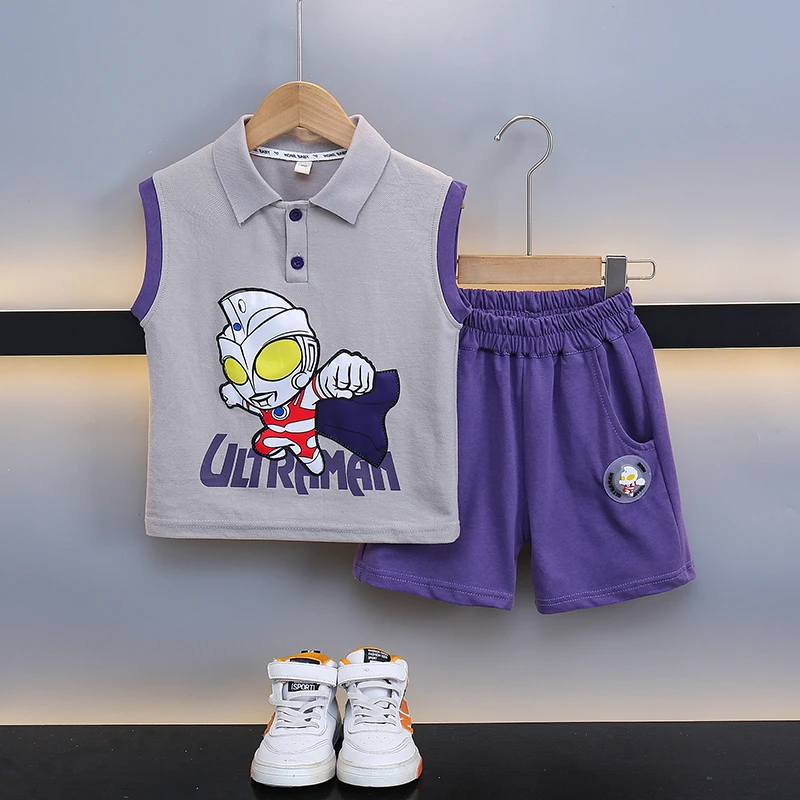 奥特曼衣服男童夏季套装2025新款男孩夏装儿童背心时髦运动帅气潮