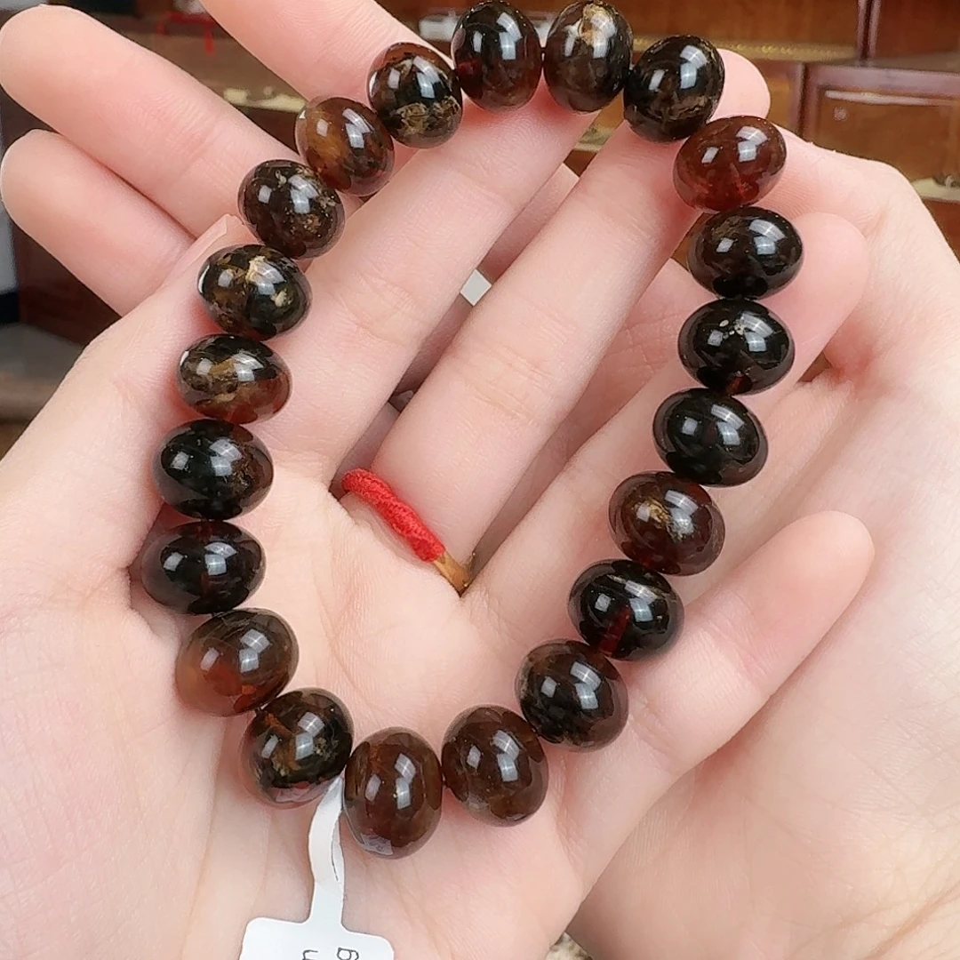 琥珀未镶嵌手链抚顺琥珀 黑金花珀 12m